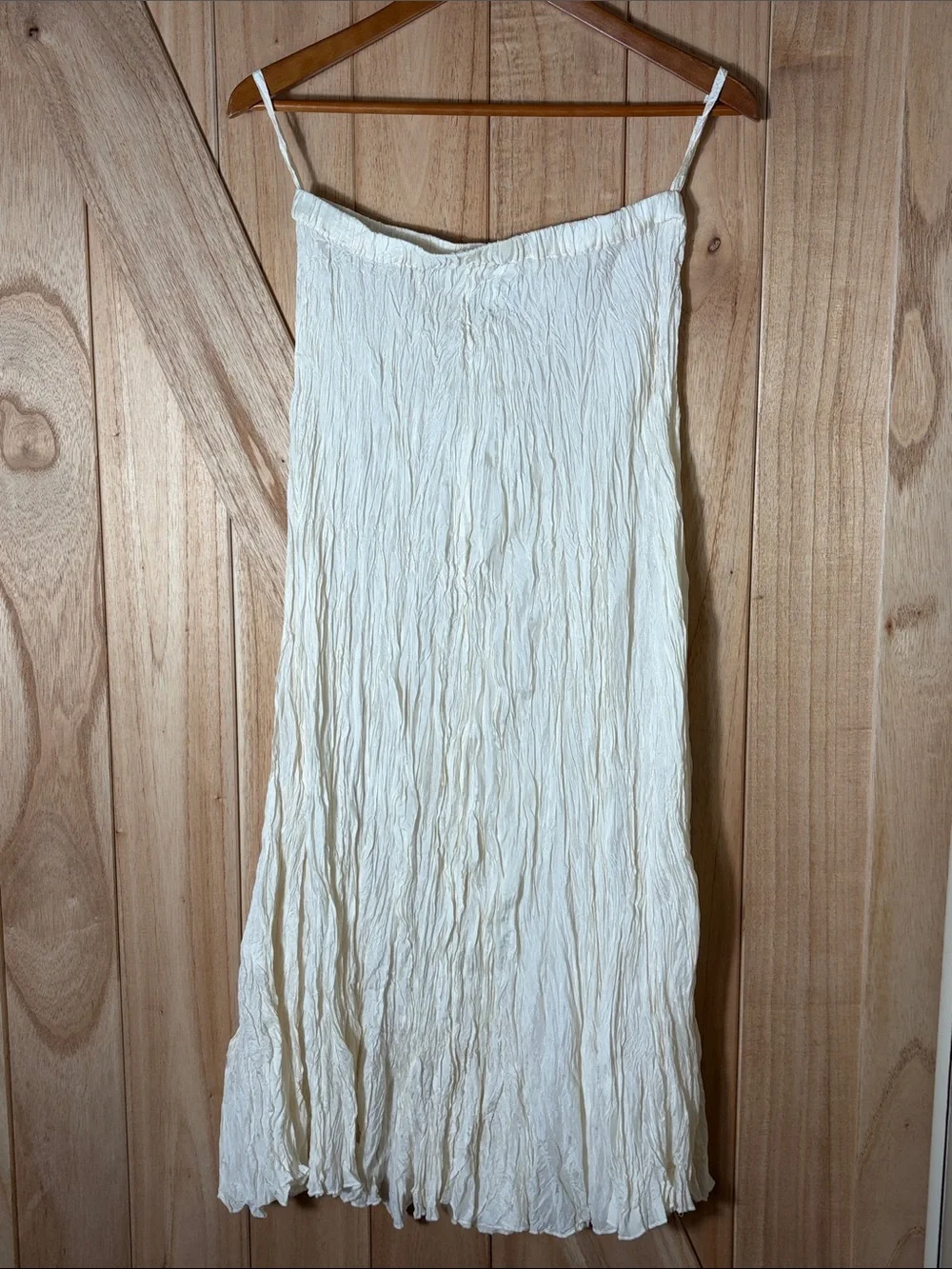 Ivy Club Classics 100% Silk Ivory Crinkle Maxi Skirt One Size 35” length